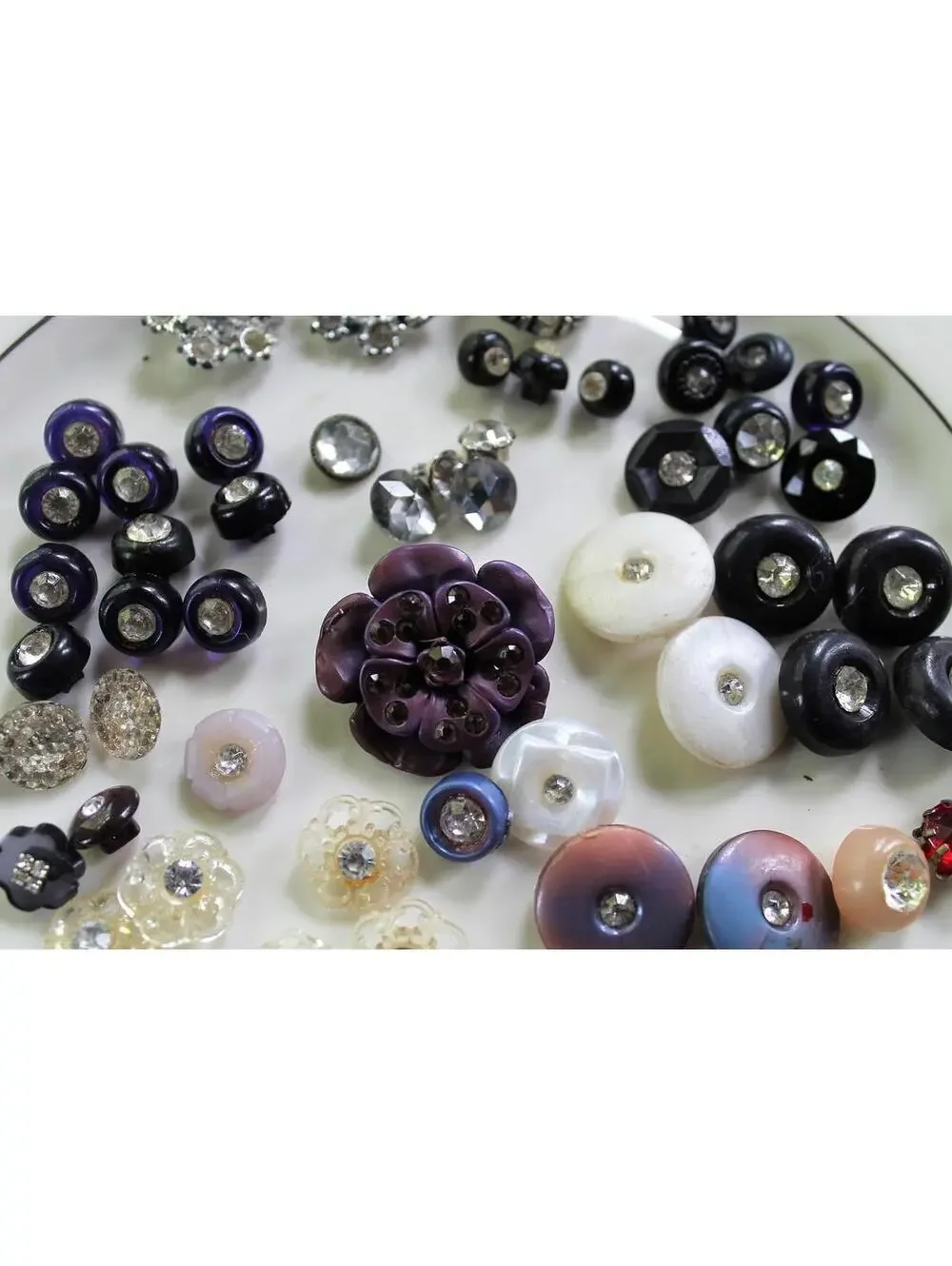 Vintage Button Lot #21, 60+ Vintage Buttons with Rhinestones, Assorted Styles